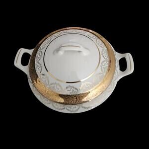 Princess Rose Covered Vegetable Bowl Real Translucent China 22KT Gold Trim